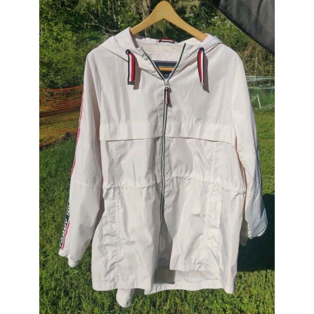 Tommy Hilfiger L White Red Blue Striped Sleeves Outdoor Streetwear Windbreaker